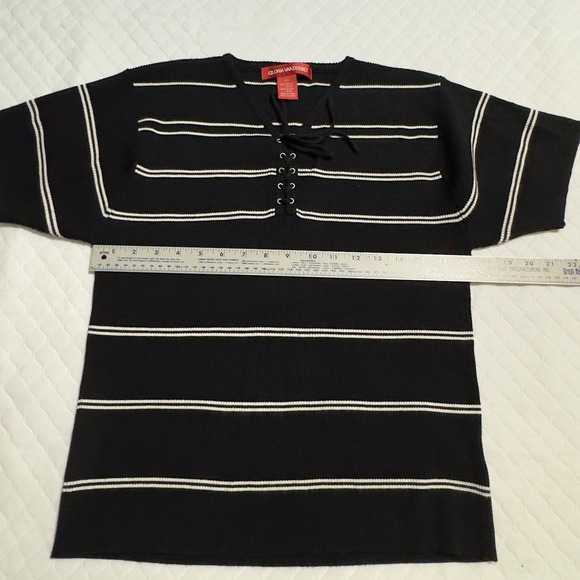 2 Gloria Vanderbilt Black Stripe Red Short Sleeves Tie Blouse Top Sz XXL Lot Set - Picture 9 of 11